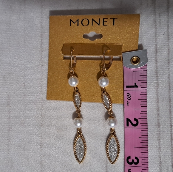 Monet Jewelry Linear Womens Simulated Pearl Drop Earrings - Picture 3 of 3